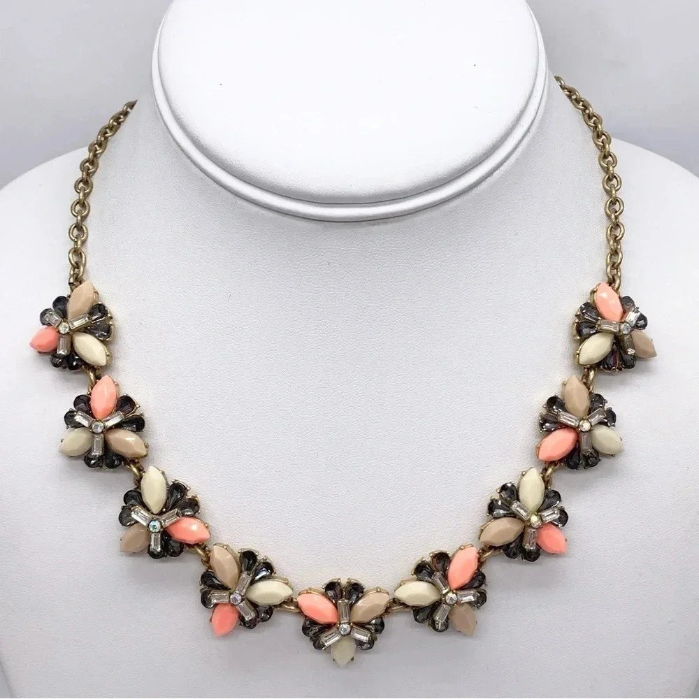 J. Crew Peach Beige Jeweled Necklace